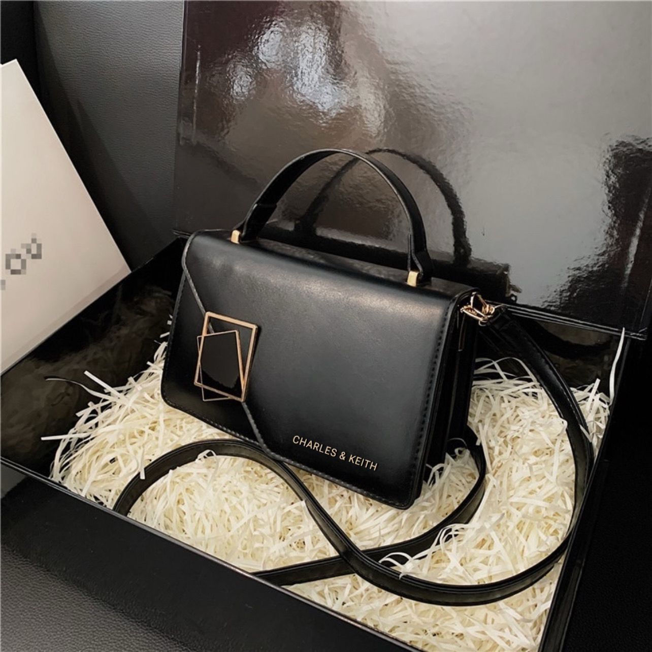 Elegant Black Geometric Handbag – Charles & Keith